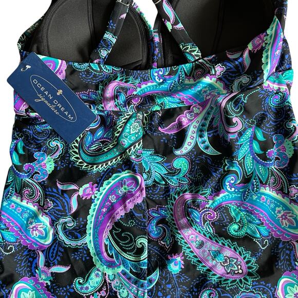Ocean Dream Signature Women’s One Piece Blue Paisley Multicolor Swimsuit 18W NWT - Picture 7 of 12